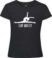 Sparkle&Dream - T-Shirt \'Leap and Fly\' Zwart - 140 -  voor turnen en gymnastiek