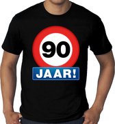 Grote maten stopbord / verkeersbord 90 jaar verjaardag t-shirt - zwart - heren - 90e verjaardag - Happy Birthday negentig jaar shirts / kleding XXXXL