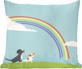 Sierkussens - Kussen - Een illustratie van twee hondjes onder een regenboog - 40x40 cm - Kussen van katoen