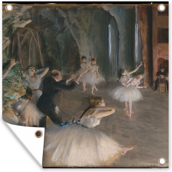 The Rehearsal of the Ballet on Stage - Schilderij van Edgar Degas