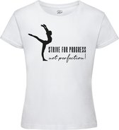 Sparkle&Dream - T-Shirt \'Strive for Progress\' Wit - Maat XS - voor Turnen en Gymnastiek