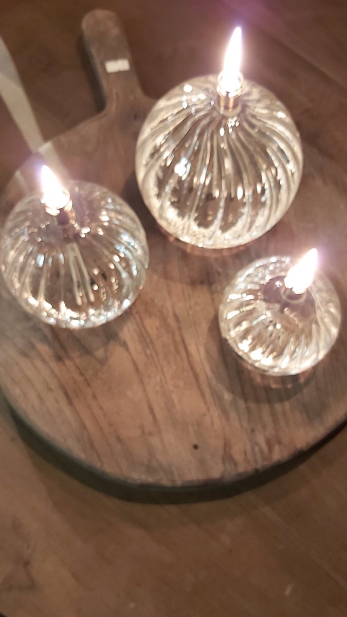PERI - olielampjes - set van 3 glazen bollen - geribbeld glas incl. fles paraffine olie