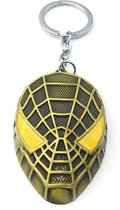 Spiderman groot metalen hoofd sleutelhanger tashanger jongens 45x65 mm met ring goudkleurig