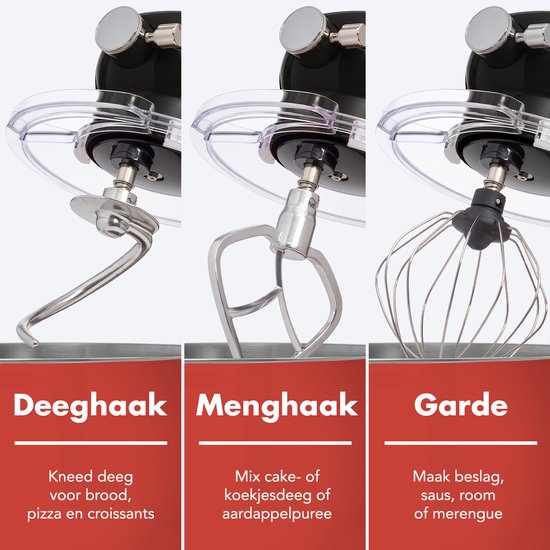 KitchenBrothers Keukenmachine - Keukenrobot - 6,2L Mengkom - 1800W - Keukenmixer - Aluminium - Zwart van KitchenBrothers — afbeelding 4
