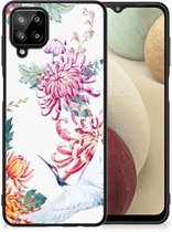 Smartphonehoesje Customize Geschikt voor Samsung Galaxy A12 GSM Hoesje met Zwarte rand Bird Flowers