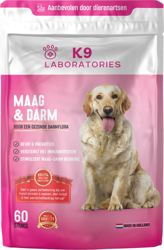 K9 Laboratories Probiotica Supplement voor honden - tegen braken - diarree - buikpijn - 60 stuks - ondersteunt het immuunsysteem - voor goede maag darm werking bij honden
