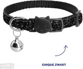 Katten halsband - glitter - zwart - met veiligheidssluiting - belletje