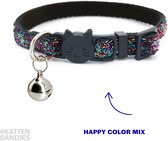 Kattenhalsband | Halsband kat | Kitten | Kattenbandje glitter multicolor | Kattenhalsbandje met veiligheidssluiting en belletje