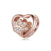 Zilveren Bedel pootafdruk | Bedel Dier | Hart / Hond of Kat | Rose Gold / Goud |Sterling zilver 925 | Bedelarmband | Sieraden | Moederdag Cadeau | Past op de 3 Millimeter - Standaard Armband | Romystones