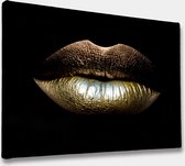 Akoestische panelen - Geluidsisolatie - Akoestische wandpanelen - Akoestisch schilderij AcousticBudget® - paneel met gouden lippen - design 198 - 60x40 - Wanddecoratie - woonkamer