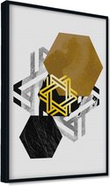 Akoestische panelen - Geluidsisolatie - Akoestische wandpanelen - Akoestisch schilderij AcousticPro® - paneel met geometrische gouden elementen - Design 118 - Basic - 60X90 - zwart