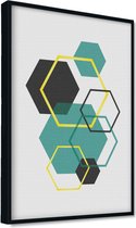 Akoestische panelen - Geluidsisolatie - Akoestische wandpanelen - Akoestisch schilderij AcousticPro® - paneel met grafisch groene elementen - Design 42 - Premium - 60x90 - zwart- W