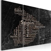 Schilderij - Text map of Spain on the blackboard - triptych.