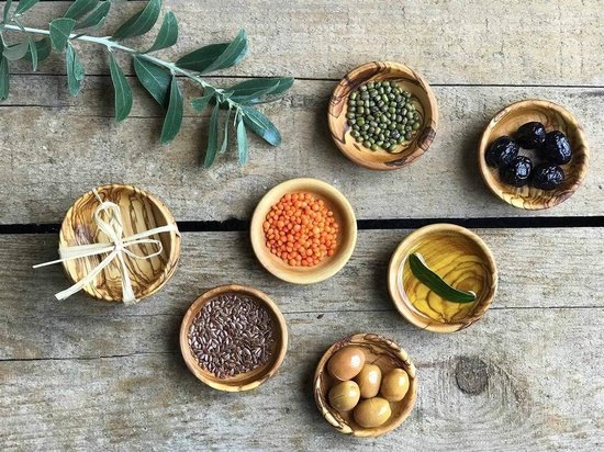 NATUREHOME Houten schaal rond olijfhout set van 2 16 cm handgemaakt, schaal voor muesli en salade