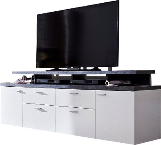 Trendteam- TV Meubel tv-meubel Mood | x 47 x 66 | White Stone-design - 180cm - Wit