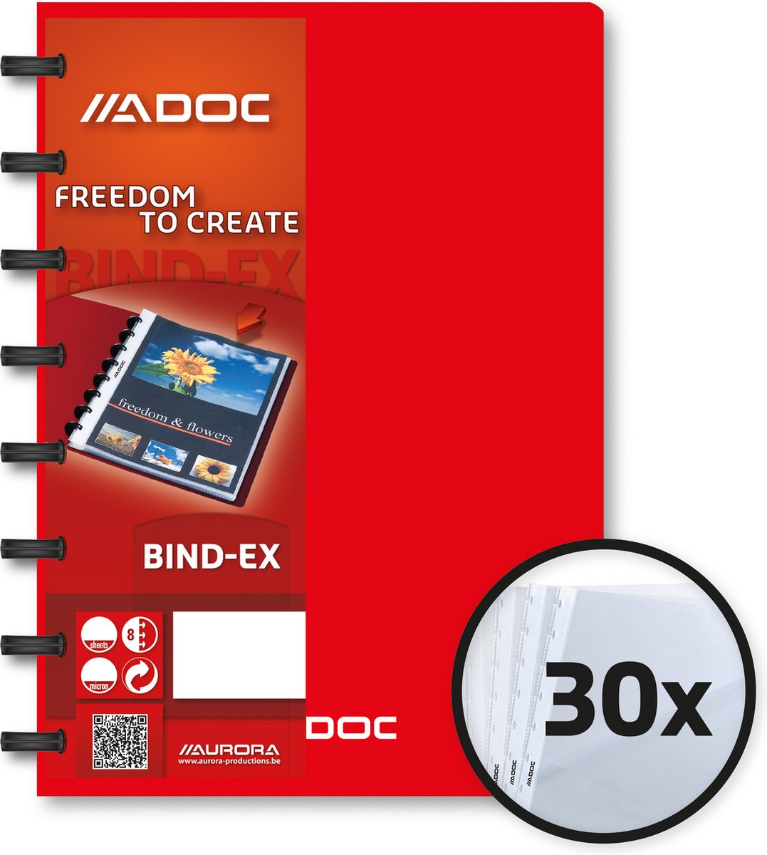 Adoc Showmap Bind-Ex Standaard A5 30 hoezen Rood pak van 10