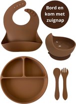 Ik Ben Zo Mooi Onbreekbaar Siliconen Kinderservies met Zuignap Bordje voor Baby en Peuter - Set van 5 stuks - Clay Roestbruin