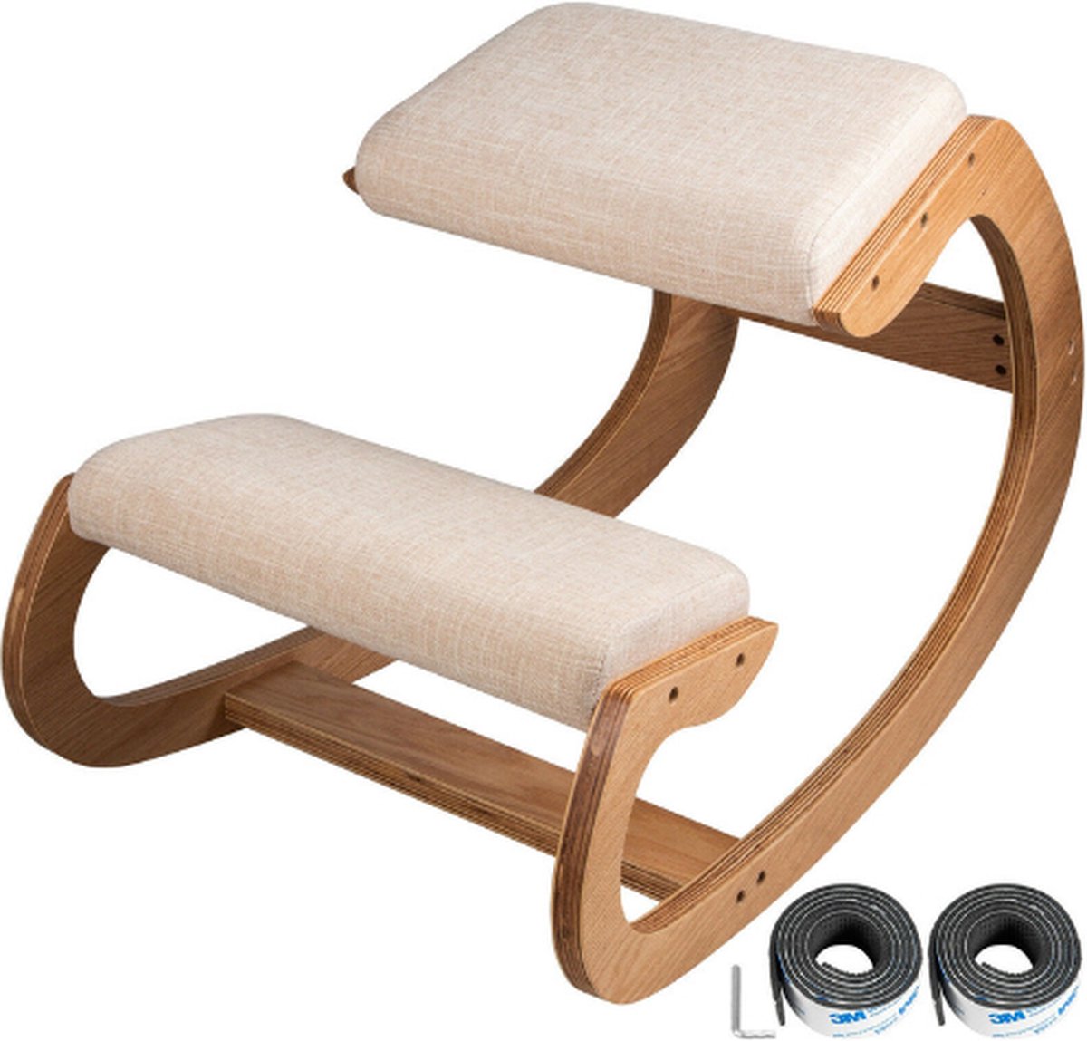 Reta Ergonomische Kniestoel - Nordic Design - Beige - Goede Lichaamshouding - Comfortabel - Schommelstoel - Berkenhout - Bentwood Craft - Bureaustoel