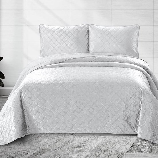 Couvre-lit en velours textile Dream blanc - (double 260 x 250 cm + 2 taies  d'oreiller)... | bol.com