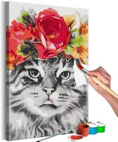 Doe-het-zelf op canvas schilderen - Cat With Flowers.