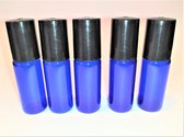 Essentiële olie roller - 5 ml - Blauw - Vrolijk gekleurd - Rollerflesjes - Parfum rol-on fles - Glas - 5 stuks - Rvs bal