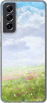 Geschikt voor Samsung Galaxy S21 FE hoesje - Waterverf - Bloemen - Landschap - Siliconen Telefoonhoesje