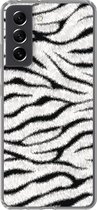 Geschikt voor Samsung Galaxy S21 FE hoesje - Dierenprint - Zebra - Wit - Siliconen Telefoonhoesje