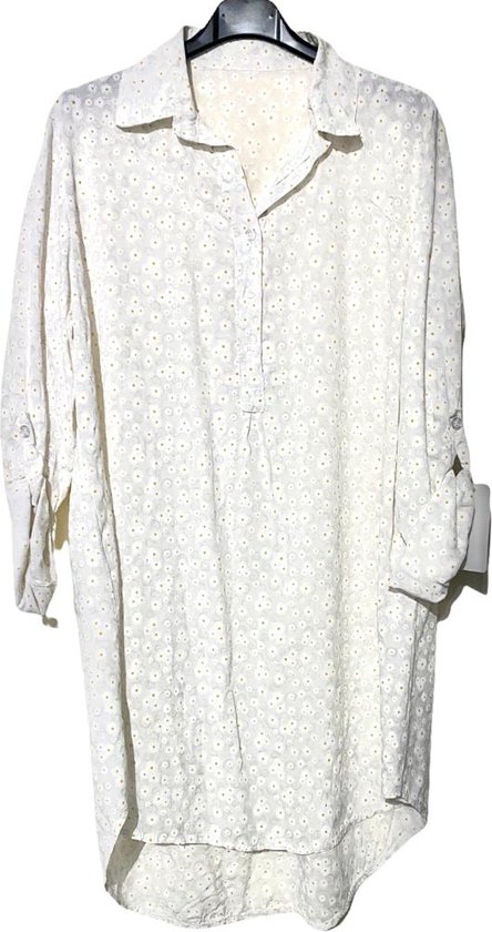 Robe chemise - Imprimé fleuri - Manches longues - Blanc crème - Taille unique ( S-XL)