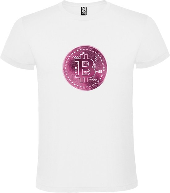 Wit t-shirt met groot 'BitCoin print' in Roze tinten size 4XL