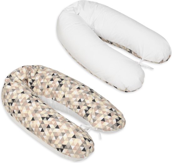 Voedingskussen - Voedingskussen - met koordjes - 145 cm - beige driehoeken