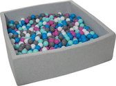 Ballenbak vierkant - grijs - 120x120x40 cm - met 900 wit, blauw, roze, grijs en turquoise ballen