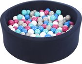 Ballenbad rond - navy - 90x30 cm - met 300 wit, blauw, roze, grijs en turquoise ballen