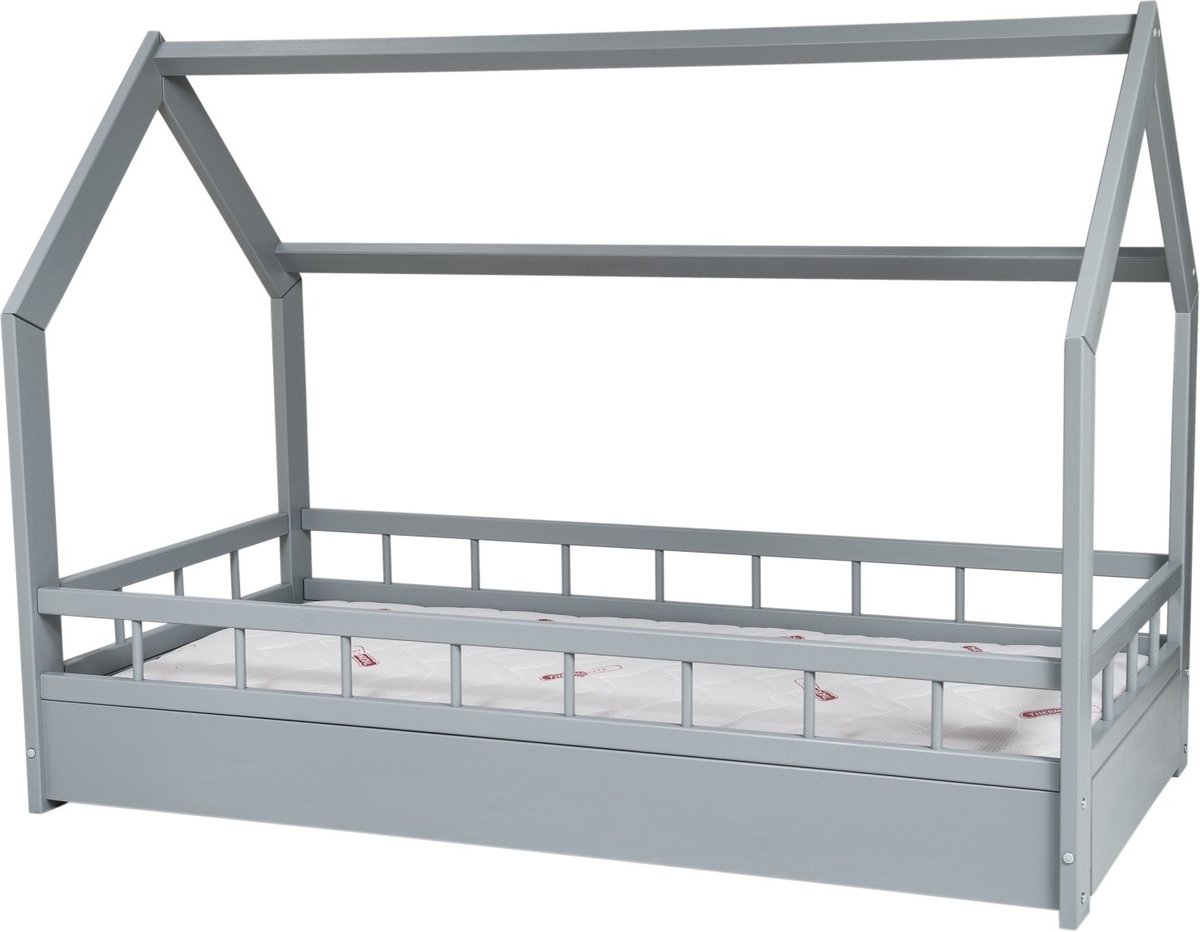 Bedhuisje - 80x160 cm - met matras - grijs