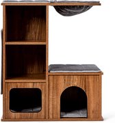 Kattenboom krabton kattenmeubel met holte matten, kattenspeelhuis hout, kattenhuis klimboom, krabpaal activiteitsboom 69x39x 80,5 cm