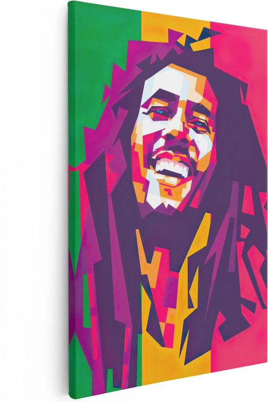 Artaza Canvas Schilderij Bob Marley met Rastafari Kleuren - 20x30 - Klein - Foto Op Canvas - Canvas Print