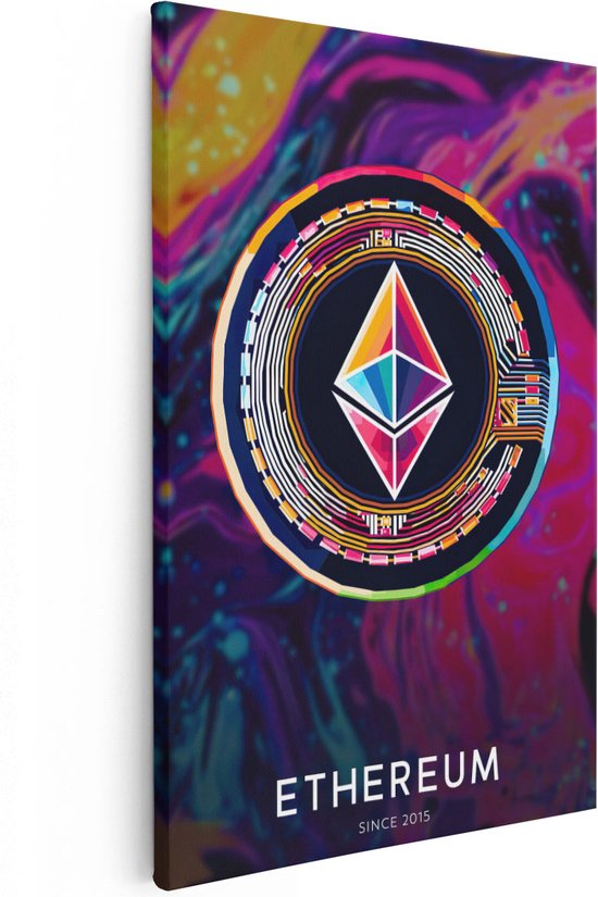 Artaza Canvas Schilderij Cryptomunt Ethereum  - 20x30 - Klein - Foto Op Canvas - Canvas Print