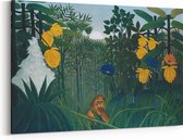 Schilderij op Canvas - 150 x 100 cm - De maaltijd van de leeuw - Kunst - Henri Rousseau - Wanddecoratie - Muurdecoratie - Slaapkamer - Woonkamer