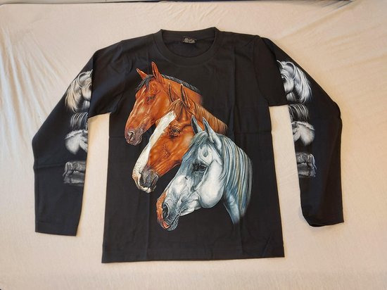 Rock Eagle Shirt: Wit en bruin Paard (Large / Lange Mouwen)