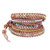 Marama - wikkelarmband California Vibes - 83.5 cm. - leer - edelsteen Kristal - cadeautje voor haar