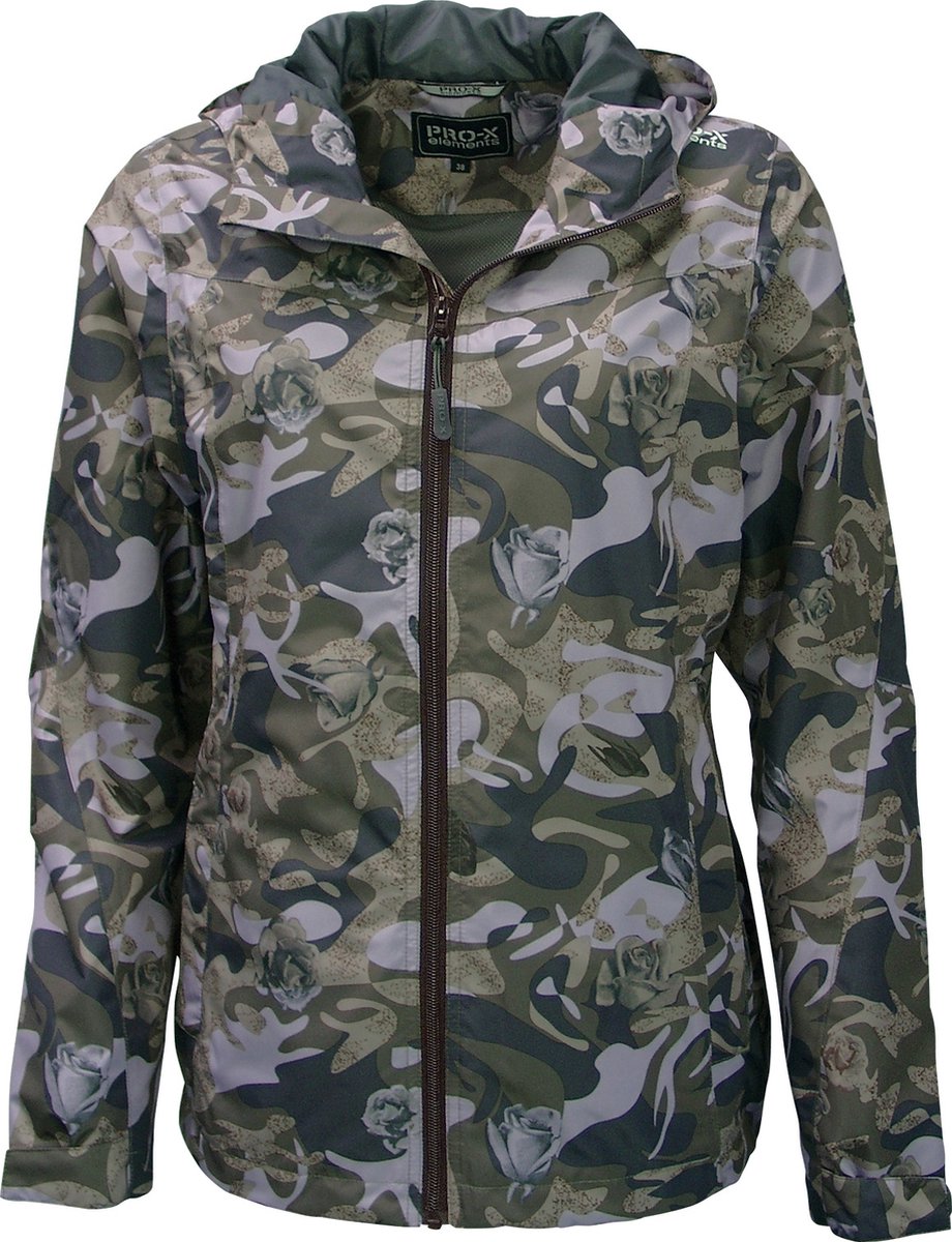 Regenjas Camou Pro-X Elements Dames PXE Light 10000mm waterdicht 3000gr/24u ademend Winddicht kap in kraag Camouflage – Dusty Leaf