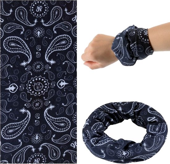 Fako Fashion® - Colsjaal - Gezichtsmasker - Bandana - Nekwarmer - Sjaal - Col - Microfiber Faceshield - Paisley Zwart