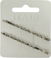 Haarspeld - Haarschuifje 5.0cm met 8 Strass Steentjes - Zilver - 2 stuks