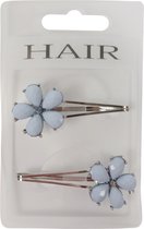 Haarspeld - Haarschuifje 5.0cm Bloem van Facetblaadjes met Steentje - Blauw - 2 stuks