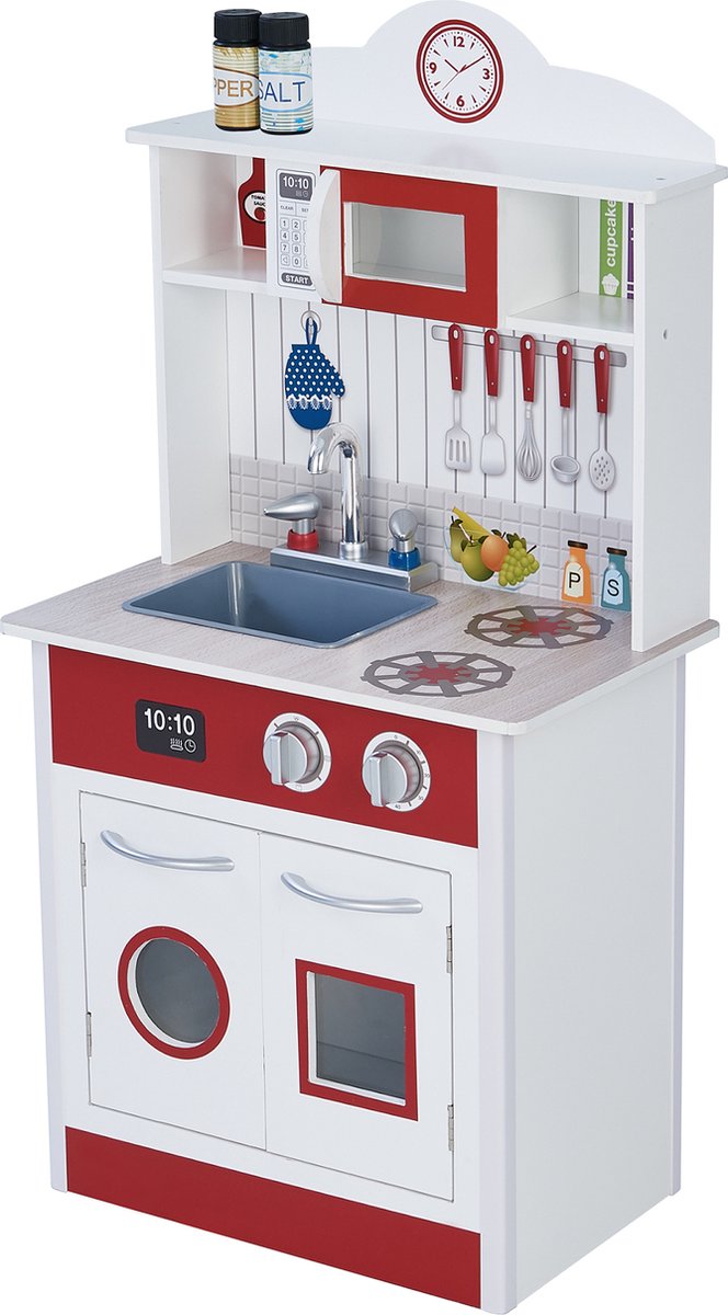 Teamson Kids Klassieke Houten Speelkeuken - Kinderspeelgoed - Rollenspel Speelgoed - Rood/Wit