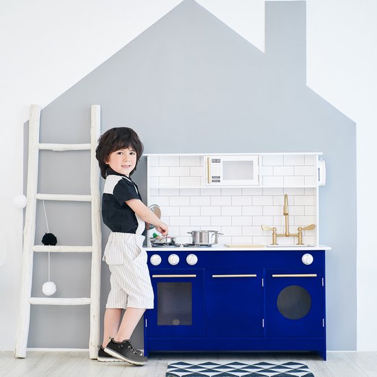 Teamson Kids Modern Houten Speelkeuken Met Accessoires - Kinderspeelgoed - Rollenspel Speelgoed - Wit/Blauw van Teamson Kids — afbeelding 5