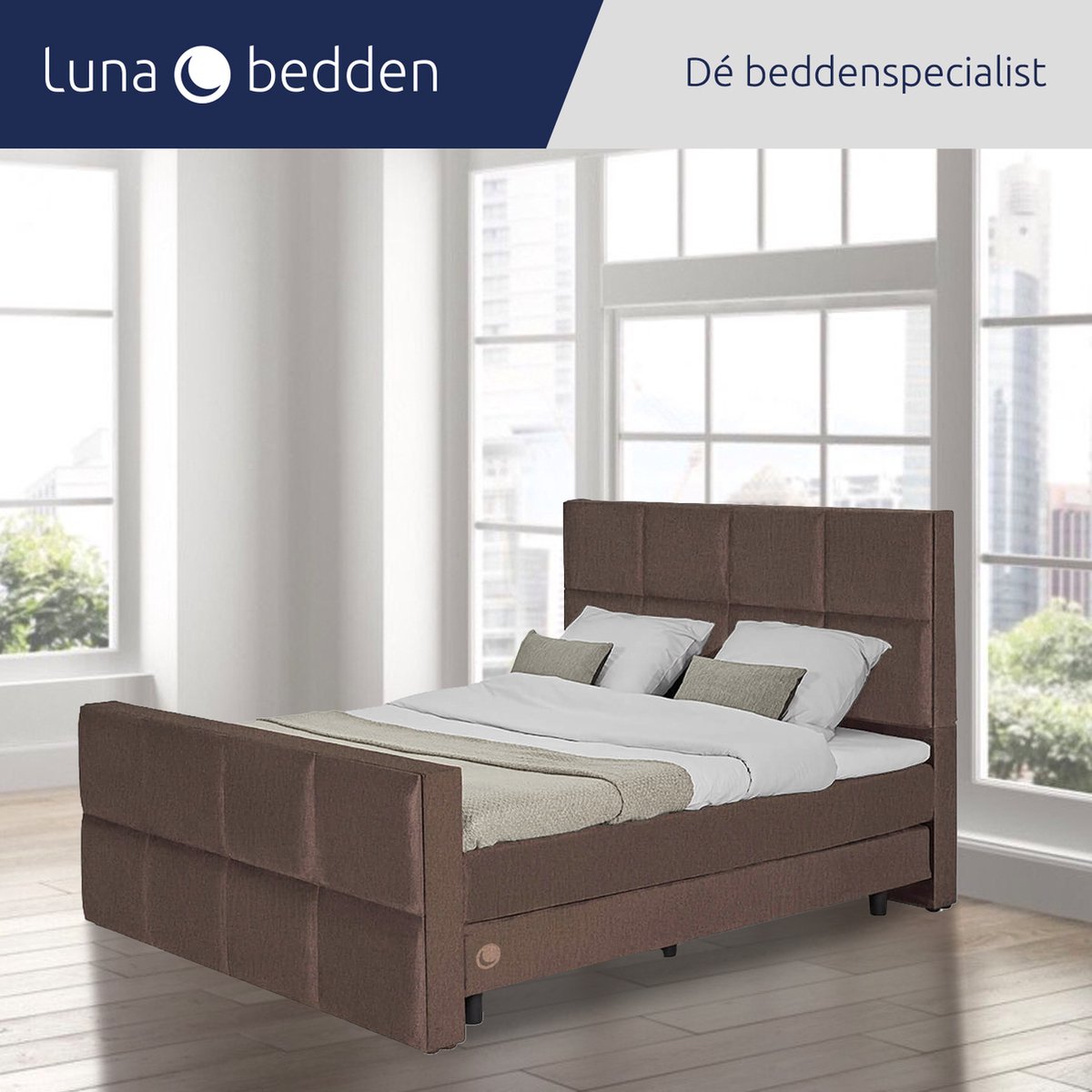 Luna Bedden - Boxspring Skye - 200x200 Compleet Bruin 8 vakken Bed