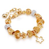 ICYBOY 18K Bedel Armband Met Kroon Bedels Ster Pendant Verguld Goud [GOLD-PLATED] [19 cm] - Hole Beads Flower Charm Bracelet Glass Crown