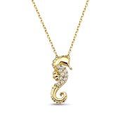 18K Goud Zeepaard Ketting met Swarovski® Kristal - 30cm +5cm