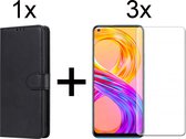 Xiaomi Mi 11 Lite 4G/5G hoesje bookcase met pasjeshouder zwart wallet portemonnee book case cover - 3x Xiaomi Mi 11 Lite 4G/5G screenprotector