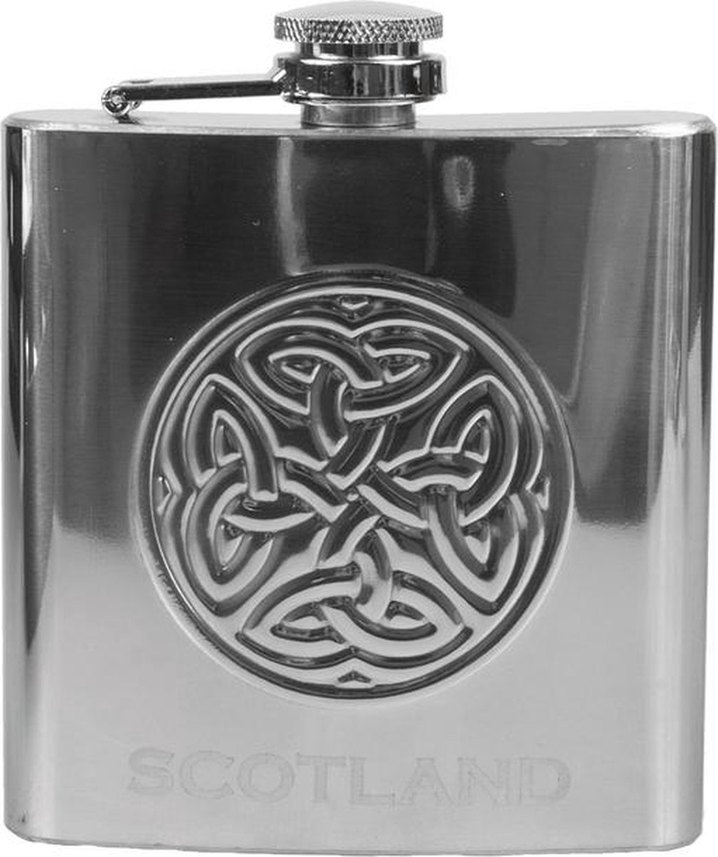 Highland Tartan Tweeds Heupfles Celtic Emblem Silver (A07804)
